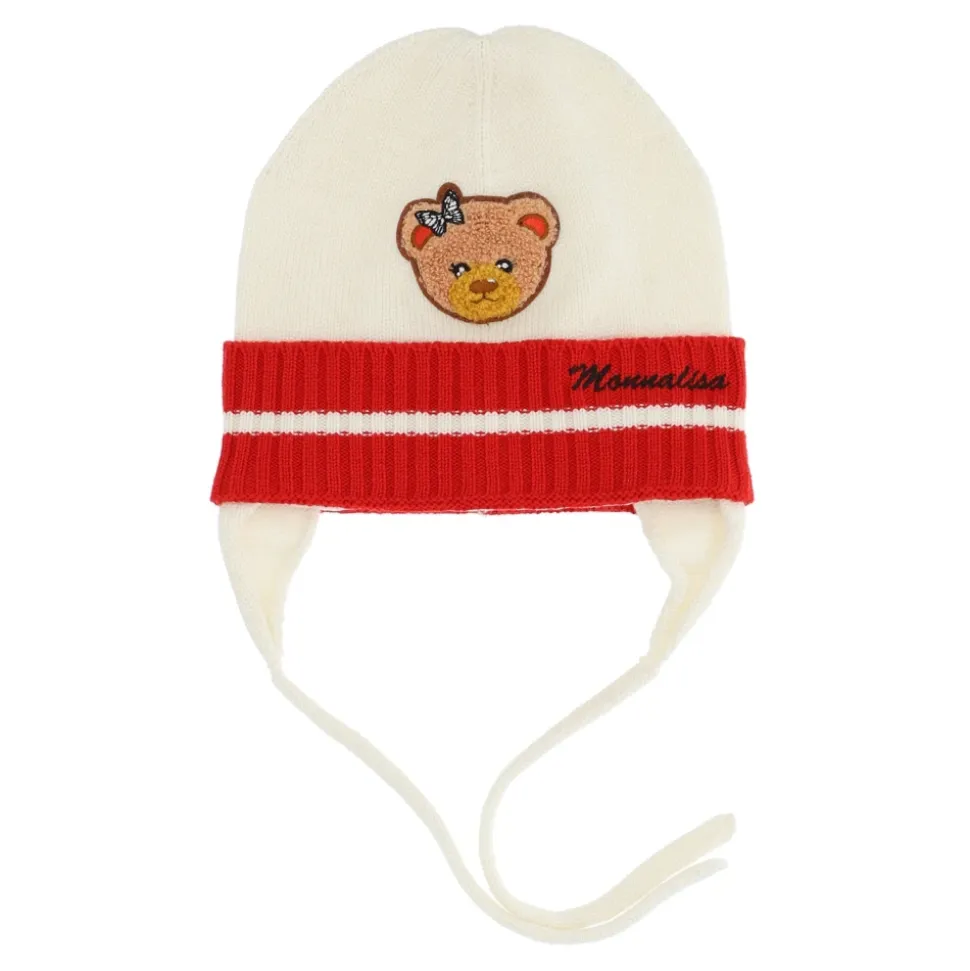 Bonnet bicolore en laine mélangée avec écusson ours
