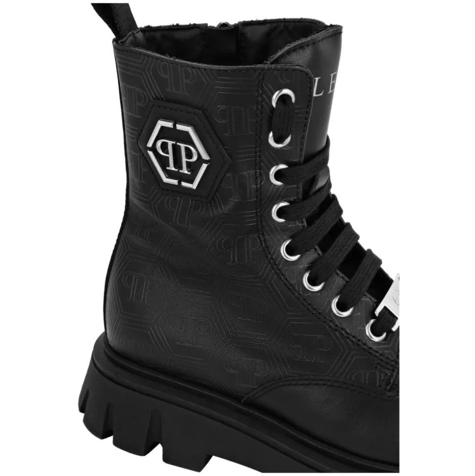 Bottines Mi-Hautes en Cuir Nappa avec Monogramme Hexagonal