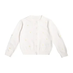 Cardigan avec motif floral, Coton biologique, Blanc