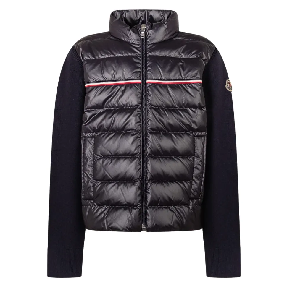 Cardigan Tricolore Zippé en Coton Rembourré
