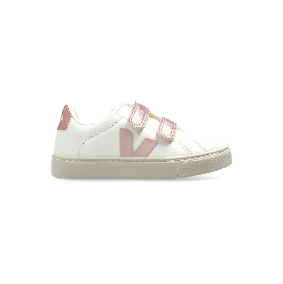 Chaussures Blanches à Bride Touch-Strap et Semelle Plate en Caoutchouc