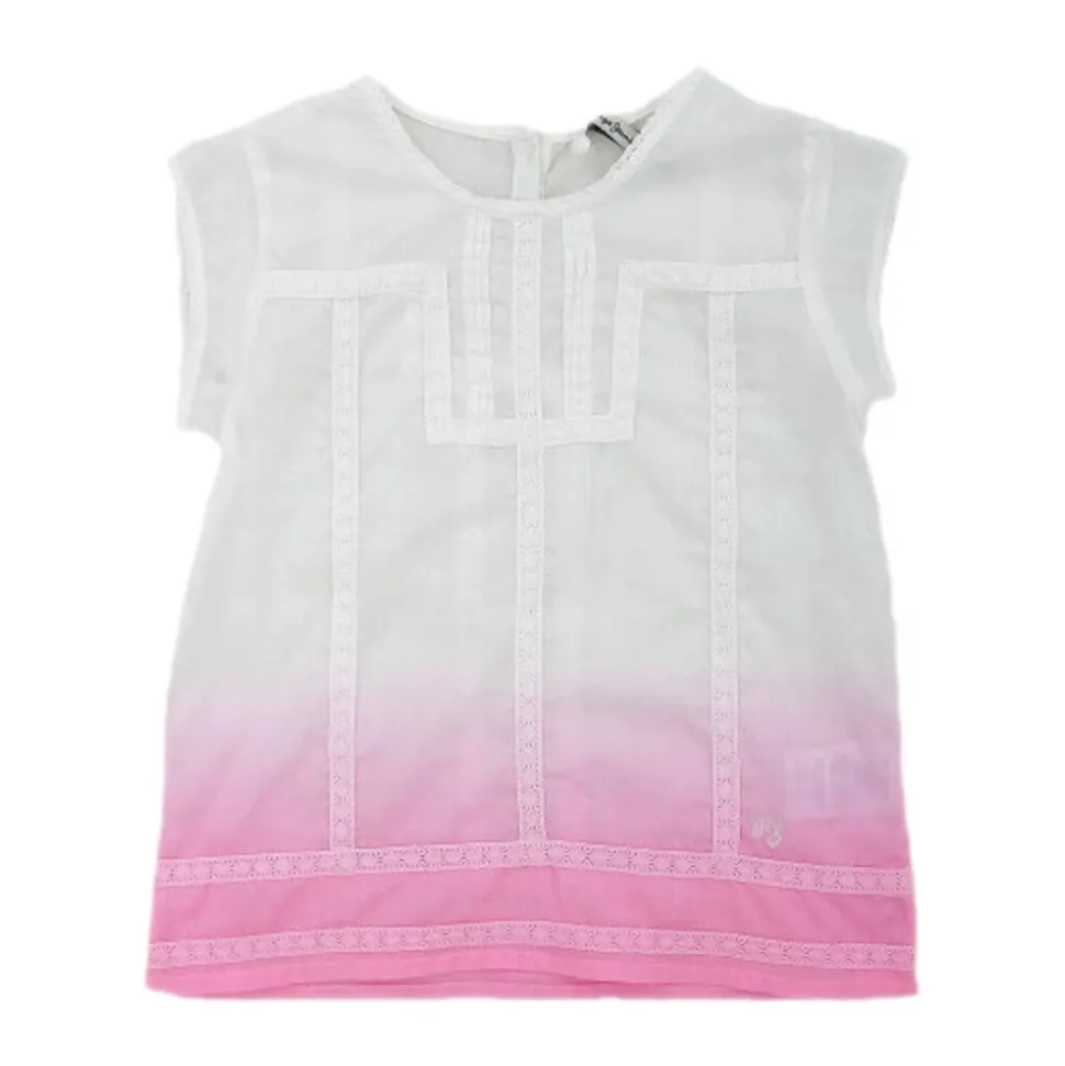 Enfants Chemisier Chine, Manches Courtes, Blanc/Rose