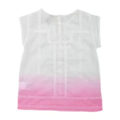 Enfants Chemisier Chine, Manches Courtes, Blanc/Rose