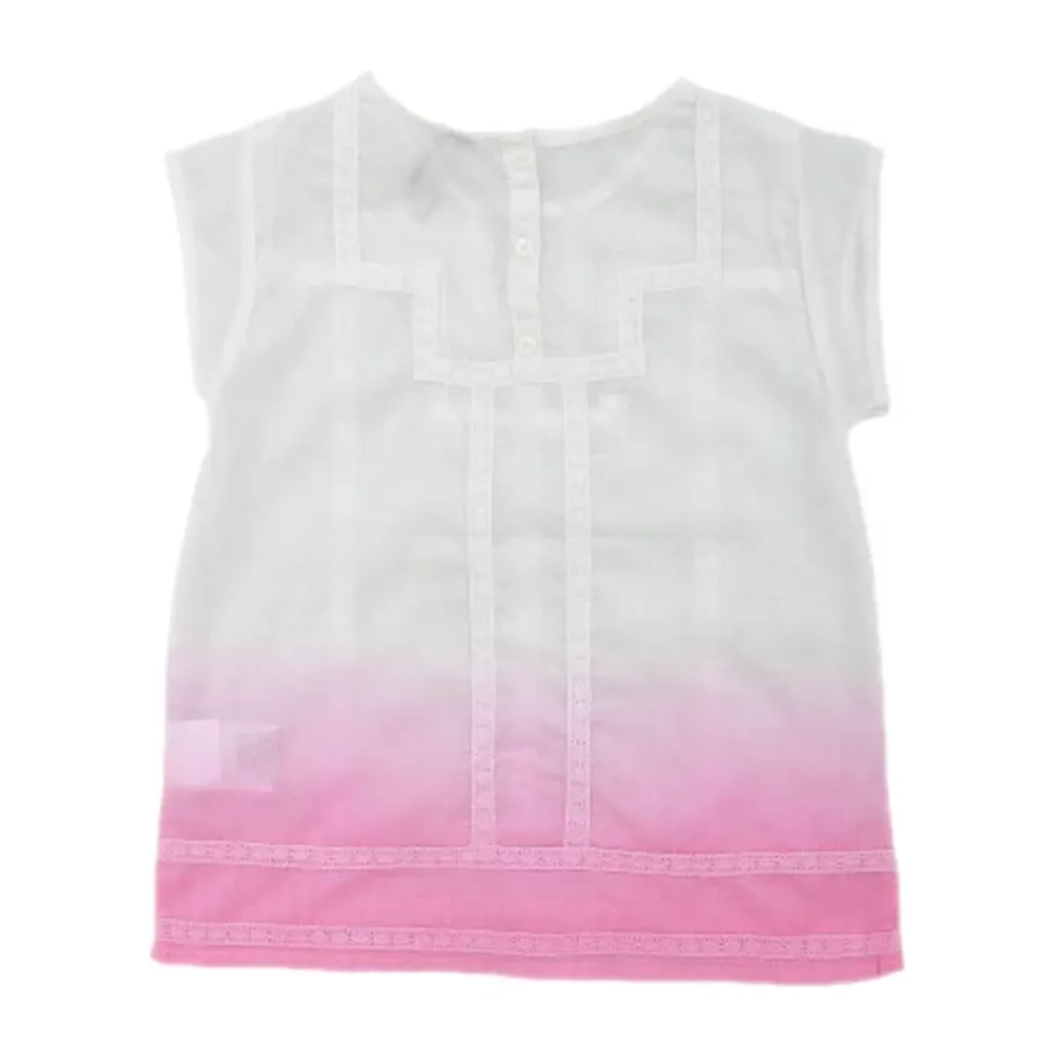 Enfants Chemisier Chine, Manches Courtes, Blanc/Rose