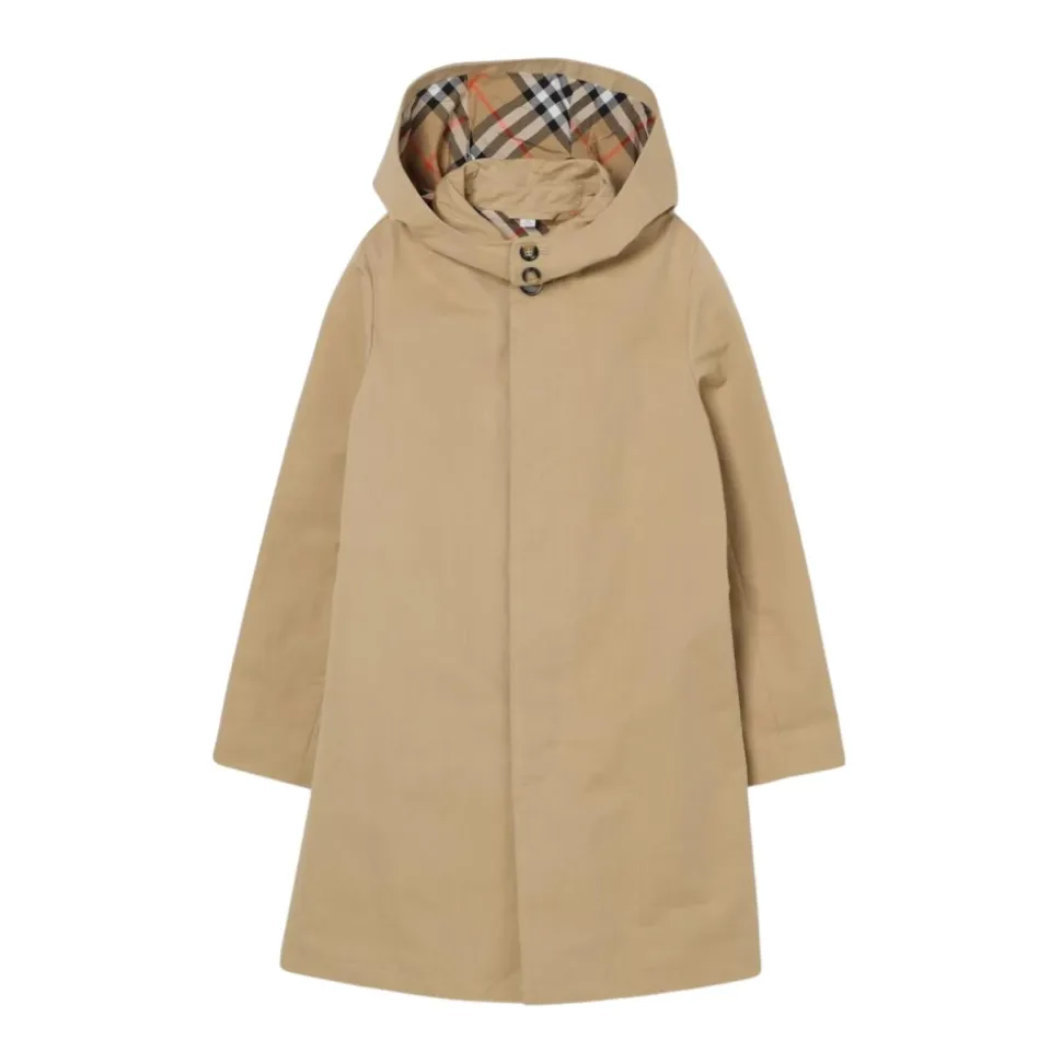Enfants Manteau Beige à Capuche en Coton