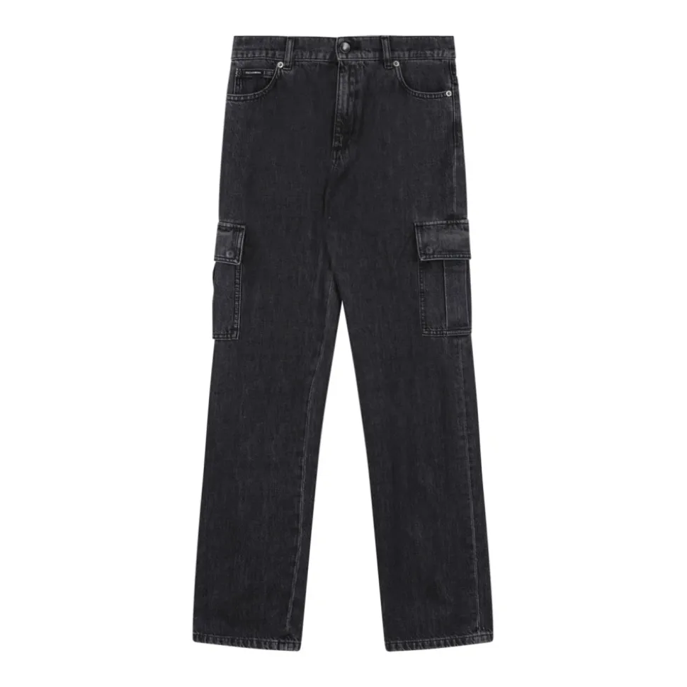 Jean Cargo en denim à cinq poches avec étiquette logo