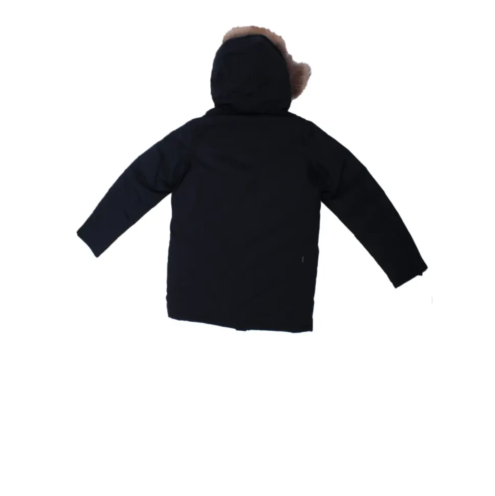 Manteau à Capuche Bleu avec Bordure en Fourrure