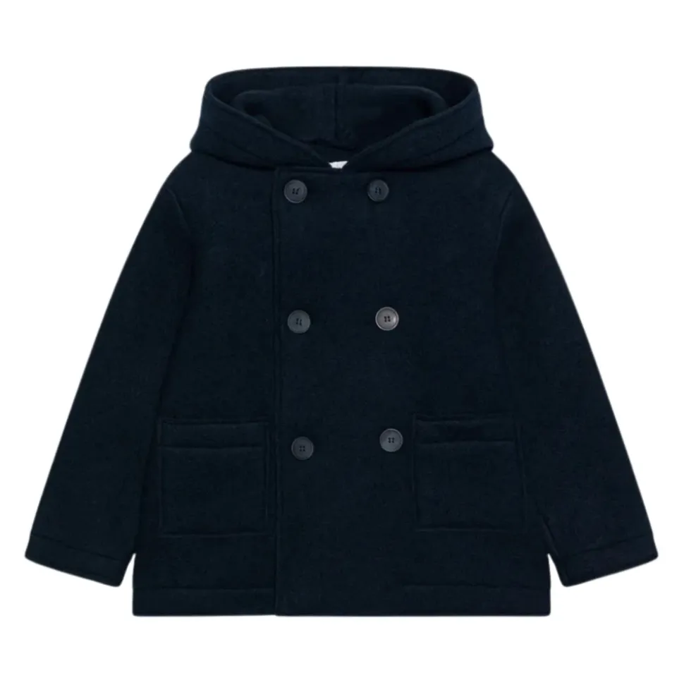 Manteau à double boutonnage avec capuche