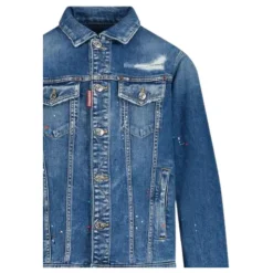 Manteau en denim pour enfants avec éclaboussures de peinture