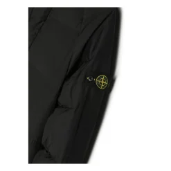 Manteau Junior Noir en Nylon avec Écusson Logo Amovible