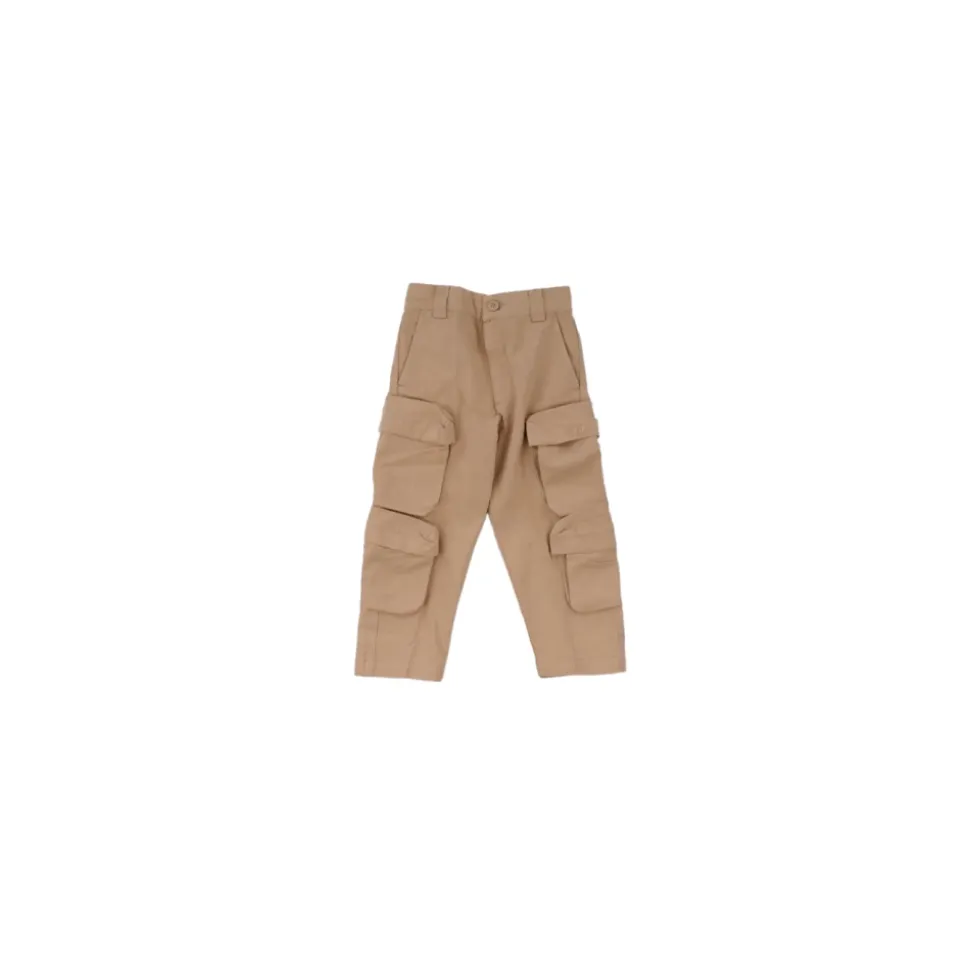Pantalon Beige Logo Fermeture Éclair Avant