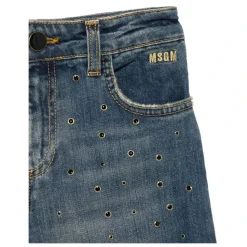 Pantalon en Denim Bleu Clouté