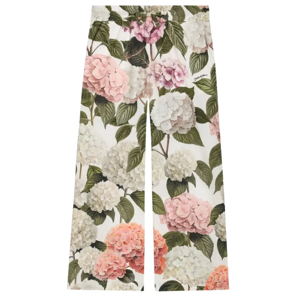 Pantalon en popeline à imprimé hortensia
