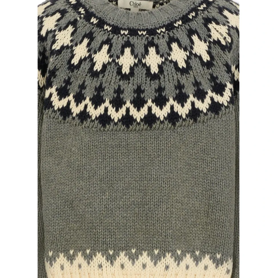 Pull Crop Motif Nordique Gris