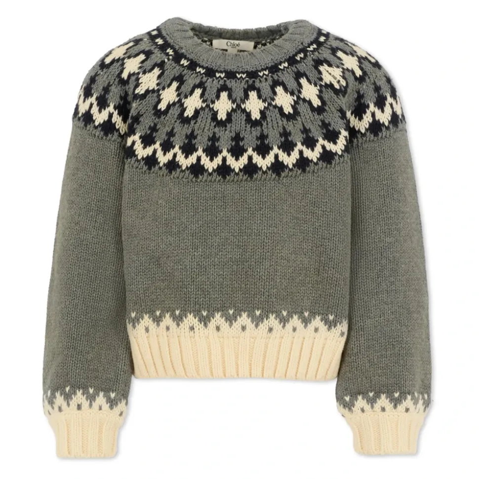 Pull Crop Motif Nordique Gris