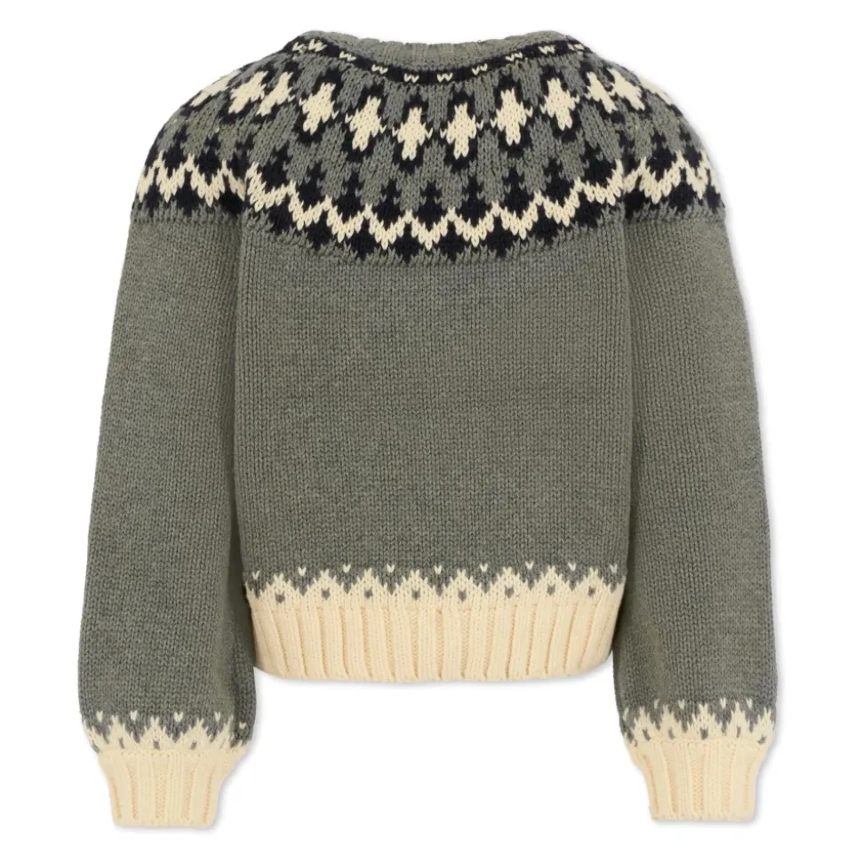 Pull Crop Motif Nordique Gris