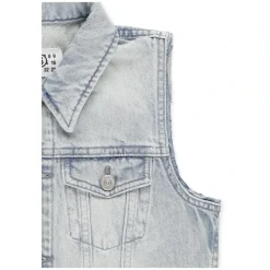 Robe en jean sans manches à effet délavé