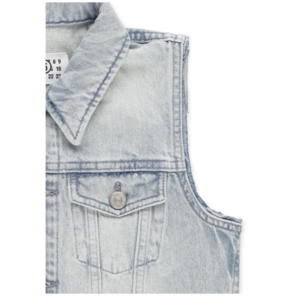 Robe en jean sans manches à effet délavé