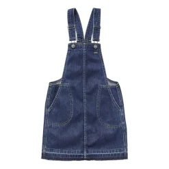 Robe tablier en denim bleu avec ourlet effiloché