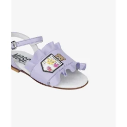 Sandales Plates en Cuir avec Volants