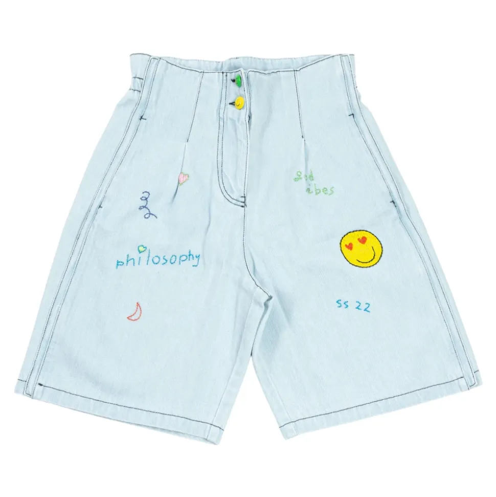 Short en denim Xhuni avec broderie à la main