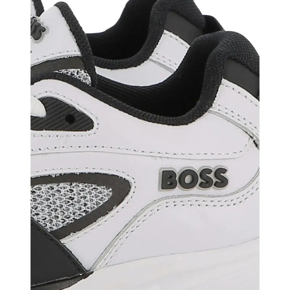 Sneakers Blanches Panneaux en Maille Semelle en Caoutchouc