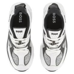 Sneakers Blanches Panneaux en Maille Semelle en Caoutchouc