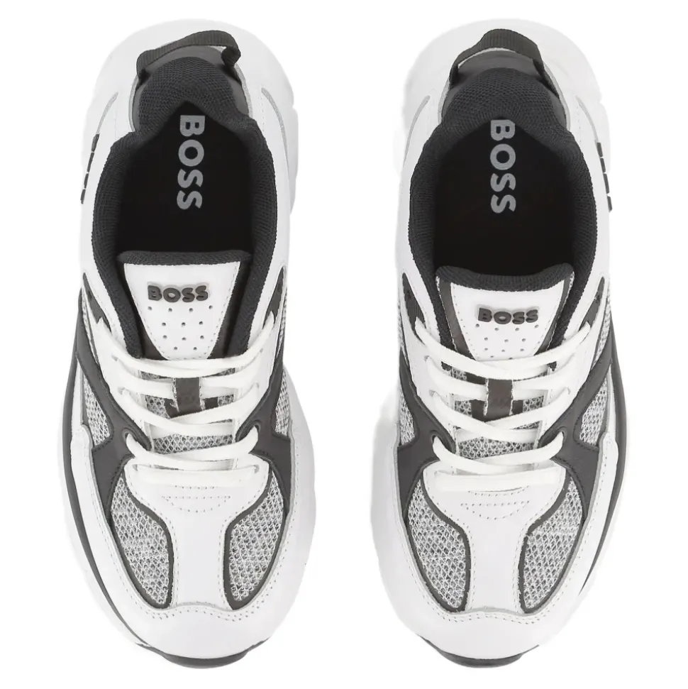 Sneakers Blanches Panneaux en Maille Semelle en Caoutchouc