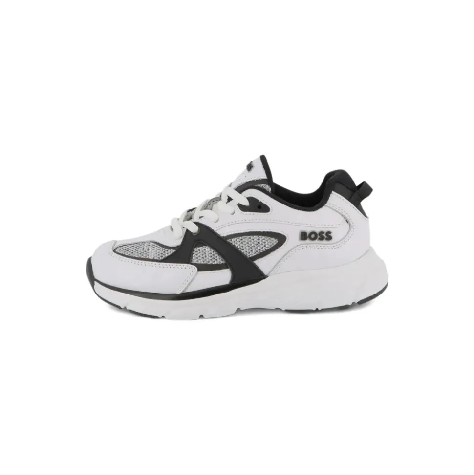 Sneakers Blanches Panneaux en Maille Semelle en Caoutchouc