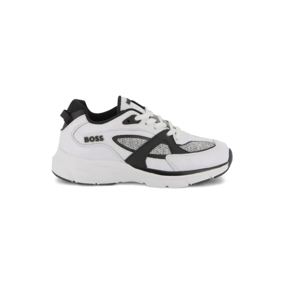 Sneakers Blanches Panneaux en Maille Semelle en Caoutchouc