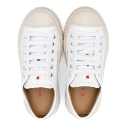 Sneakers Blancs en Cuir Bout Rond Semelle en Caoutchouc