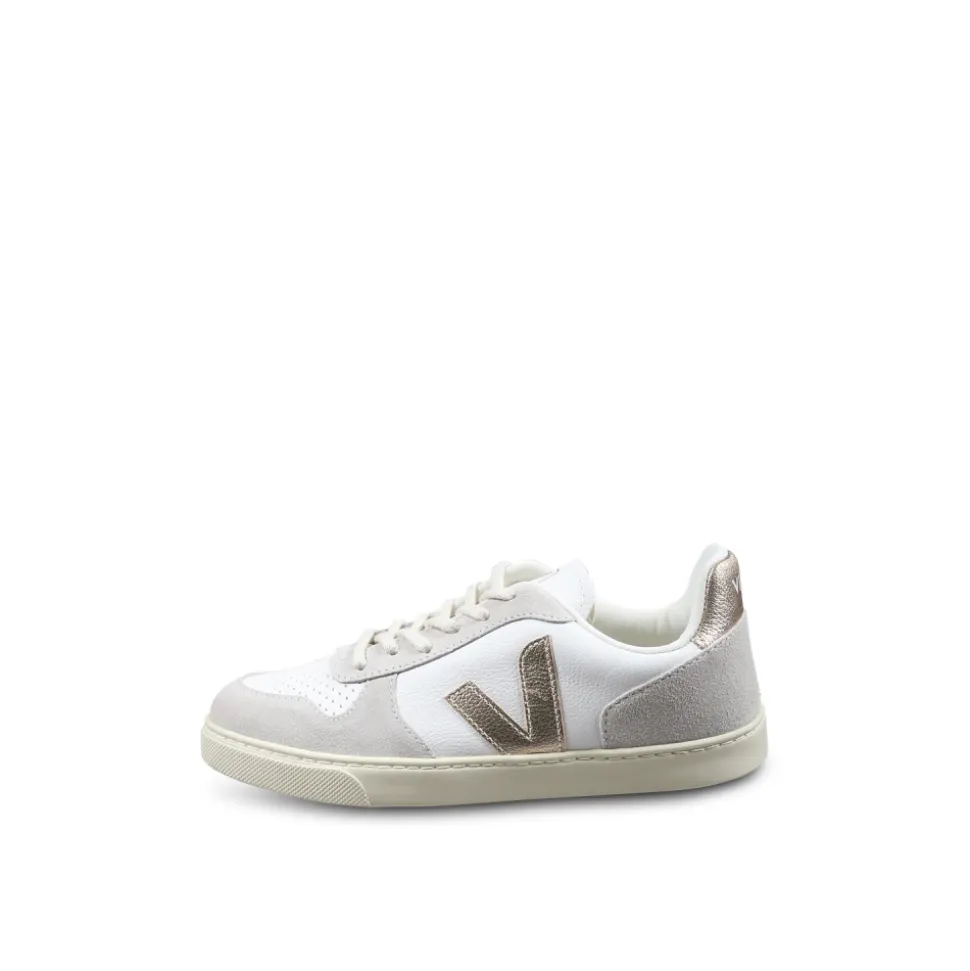 Sneakers en Cuir Blanc avec Détails Dorés