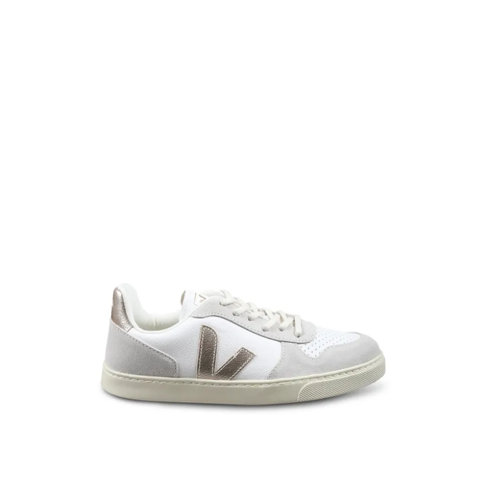 Sneakers en Cuir Blanc avec Détails Dorés