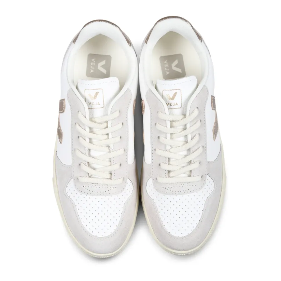 Sneakers en Cuir Blanc avec Détails Dorés