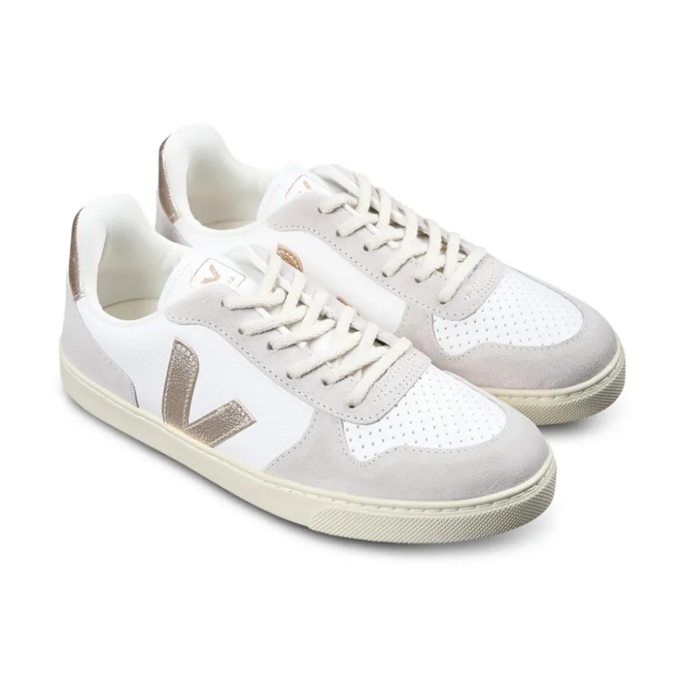 Sneakers en Cuir Blanc avec Détails Dorés