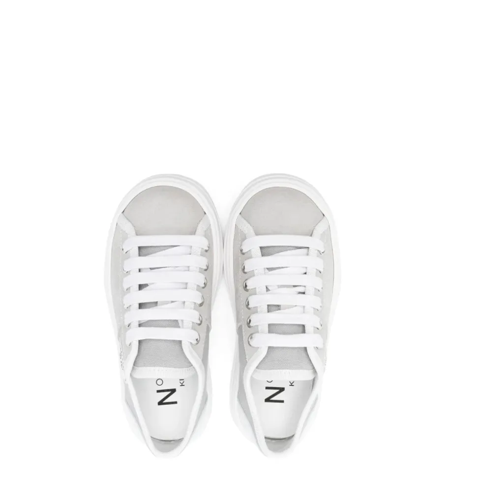 Sneakers Gris en Cuir Bout Rond Logo Patch