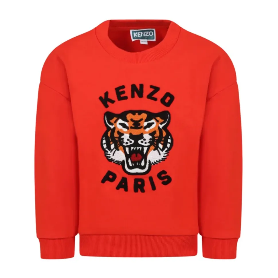 Sweat-shirt Rouge en Coton avec Tigre Porte-Bonheur