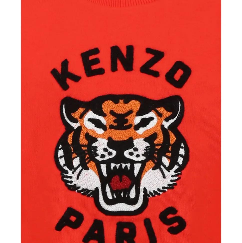 Sweat-shirt Rouge en Coton avec Tigre Porte-Bonheur