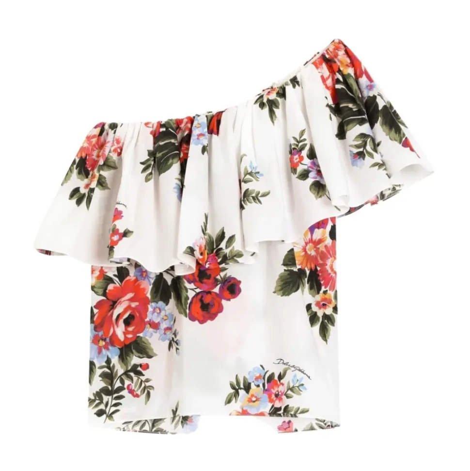 Top en popeline imprimé bouquet de fleurs