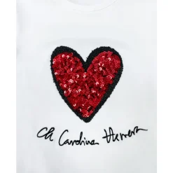 T-shirt Blanc en Coton avec Cœur à Sequins