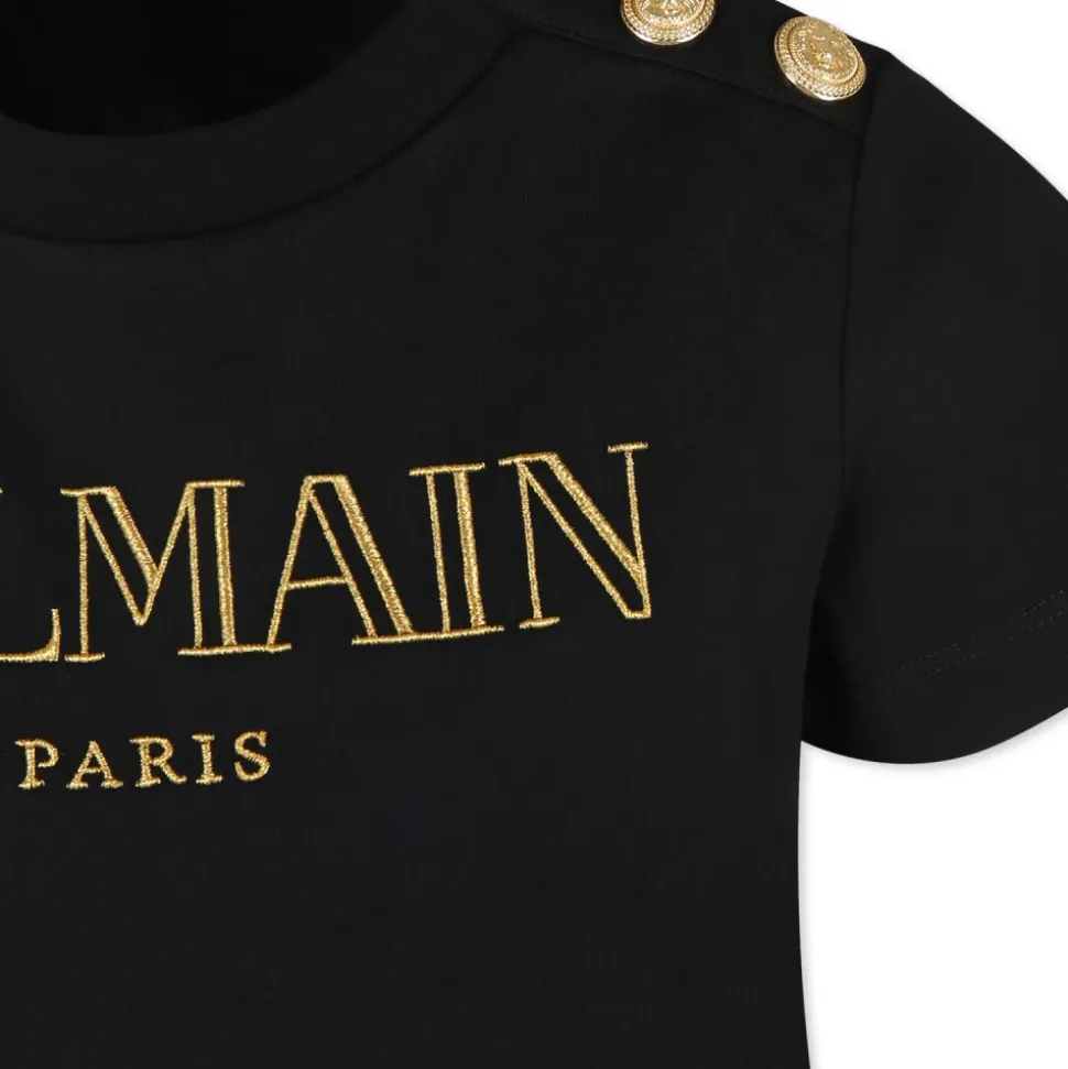 T-shirt Noir en Coton à Manches Courtes
