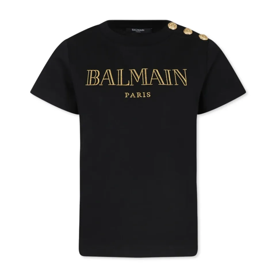 T-shirt Noir en Coton à Manches Courtes