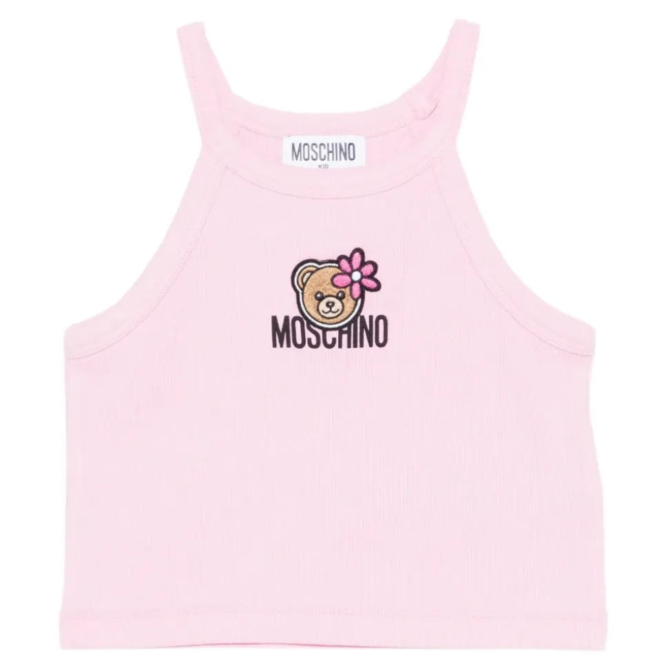 T-shirt Ras du Cou avec Broderie d'Ours en Peluche