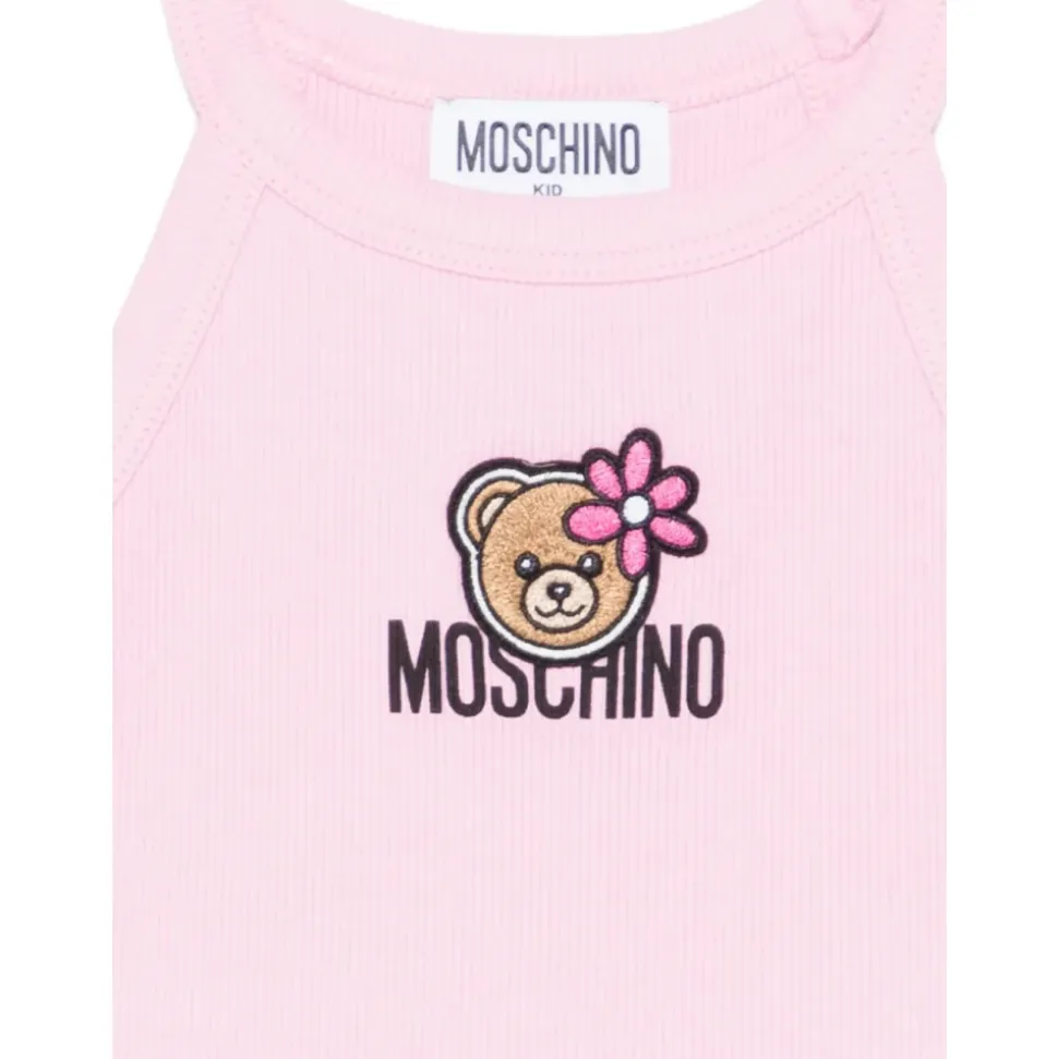 T-shirt Ras du Cou avec Broderie d'Ours en Peluche